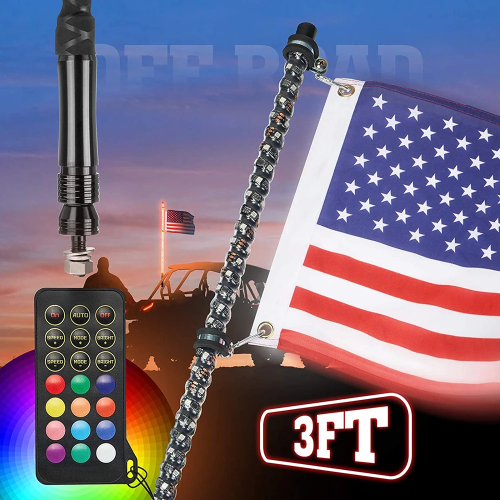 RGB пульт дистанционного управления Bluetooth антенны лампы аксессуары спиральный флагшток светодиодные плетёные огни для UTV внедорожника вездехода