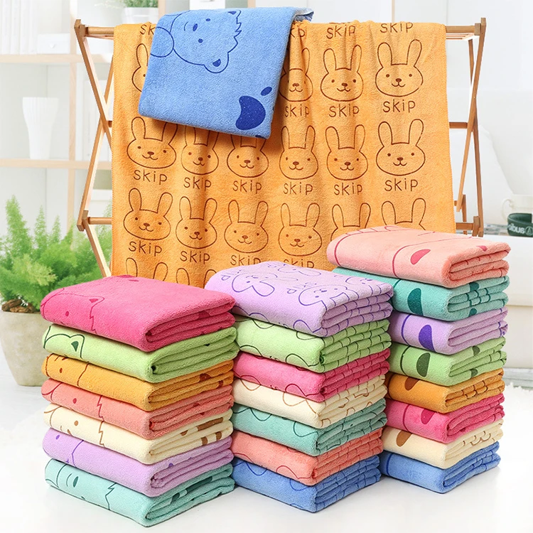 Aligan hot sell cartoon logo printing luxury hotel home bathroom soft microfiber baby bath towel