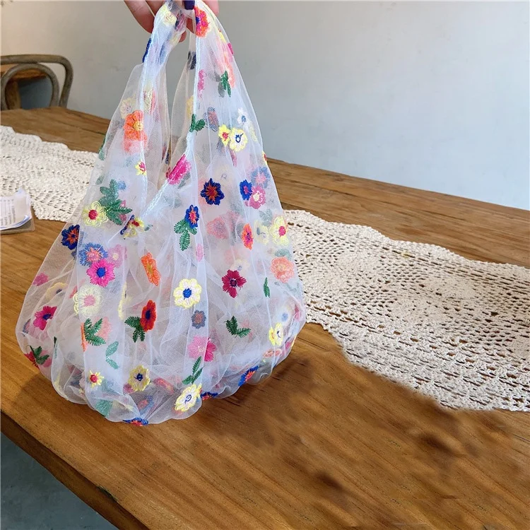 Chic tulle bag with daisy flowers lace sheer handbag