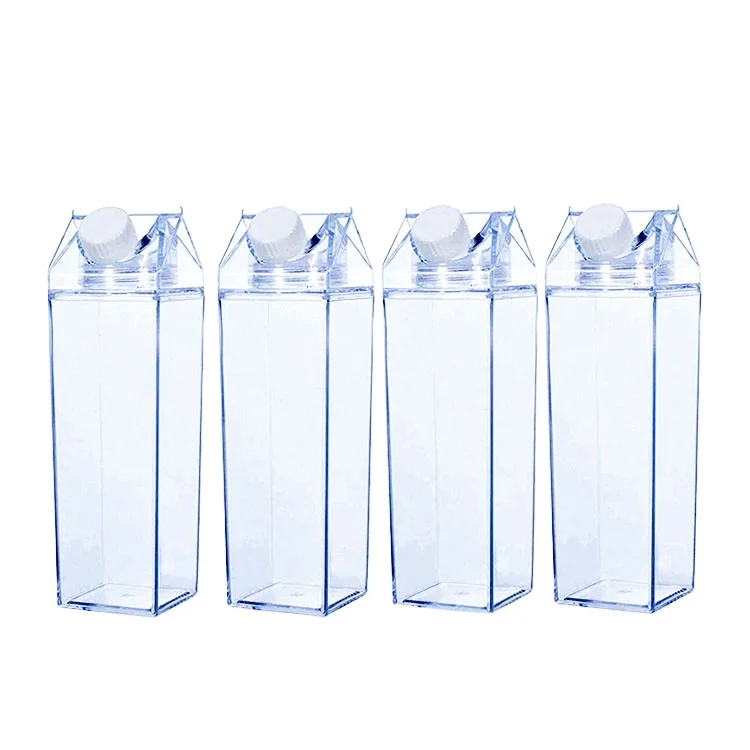 Custom Logo Transparent 500ml Plastic Blank Square Water Bottle Clear Resuable Milk Carton Plastic Milk Juice Box