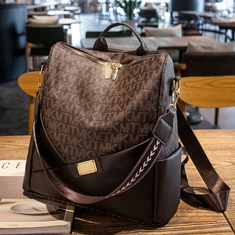 2023 new large capacity printed fashion ladies light leisure travel leather backpack