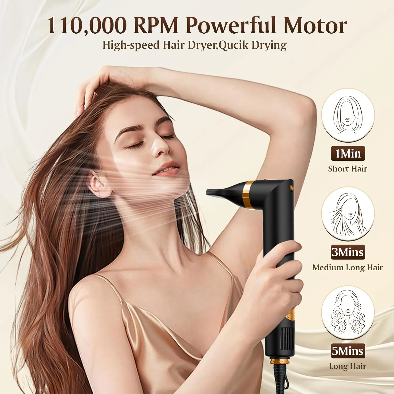 7 in 1 Hair Dryer Set Wrap Air Styler 110000 RPM High Speed Air Styling Drying System Salon Hot Air Brush Volumizer Blow Dryer
