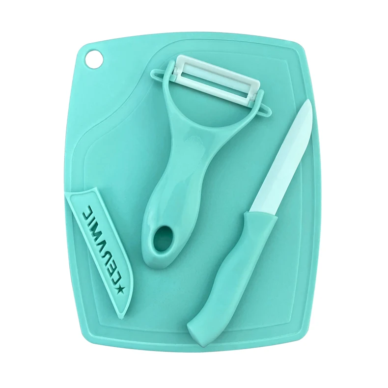 Feixiong Wholesale 3 PCS Ceramic Fruit Knife Set Home And Kitchen Stainless Steel Peeler With Cutting Board Kitchen Accessories