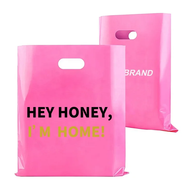 Custom LOGO Printed 100% Biodegradable Hdpe Ldpe Die Cut Handle PE Personalized Plastic Shopping Bags