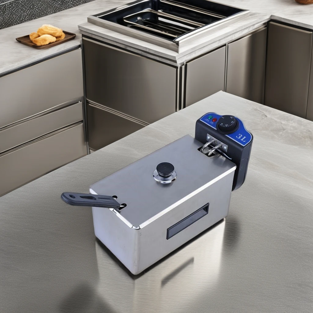 Household Manual Power Source 3L Stainless Steel Electric Deep Fryer Hot Dogs Small Chips Square Basket Small Potato Fryer US