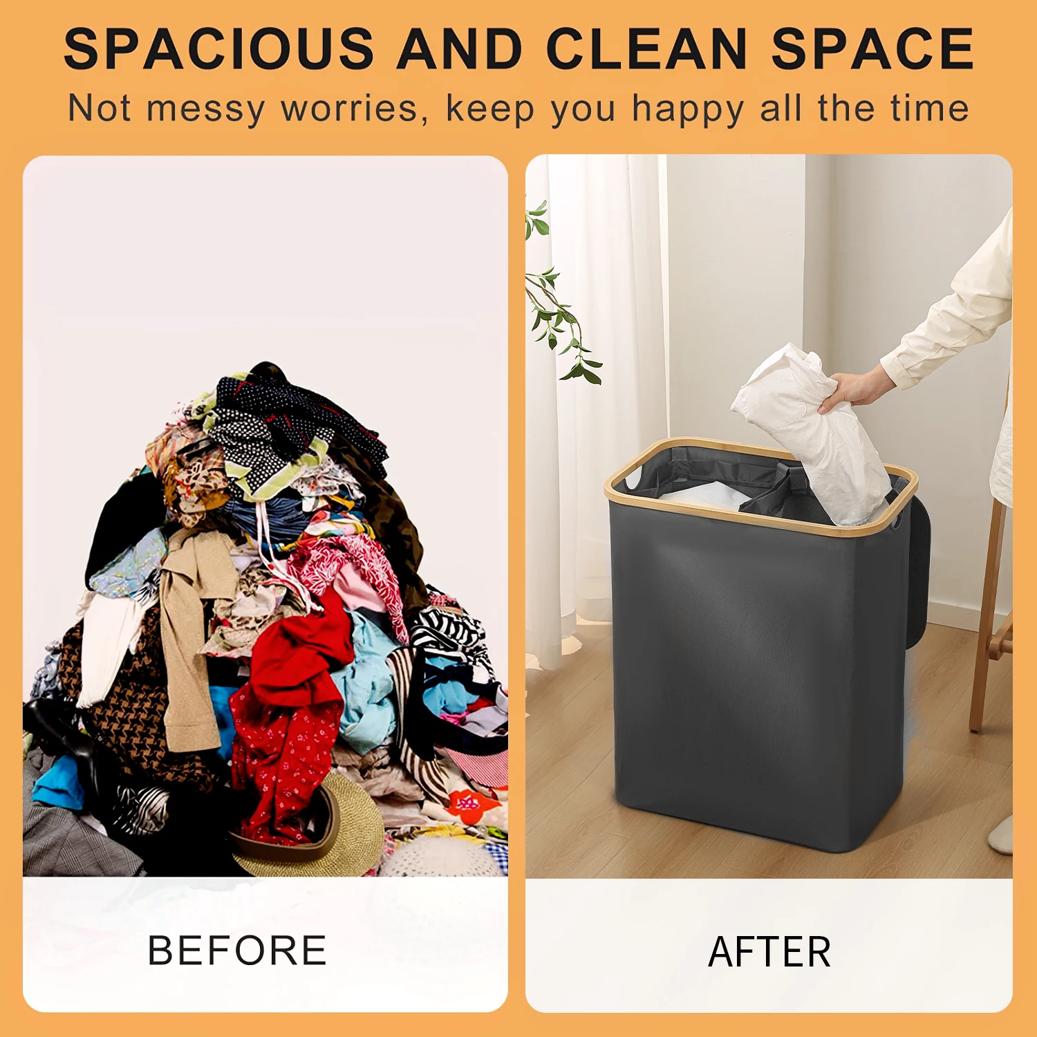 Laundry Basket With Lid 145L Large Bamboo Hamper With Removable Bag 2 Section Foldable Dirty Clothes Hamper for Laundry