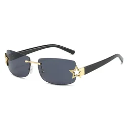 Lentes De Sol Vintage Star Rectangle Rimless Sun Glasses Y2k Square Frame Women Men Retro Frameless Sunglasses