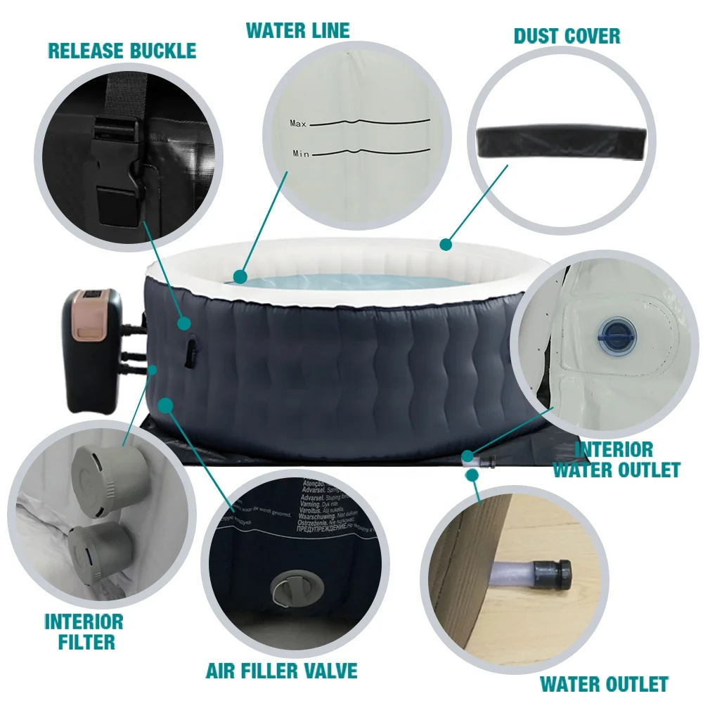 Inflatable Spa Tub 3 Person Inflatable Spa Pool Whirlpool Hot Tub Massage Spa 198*65cm
