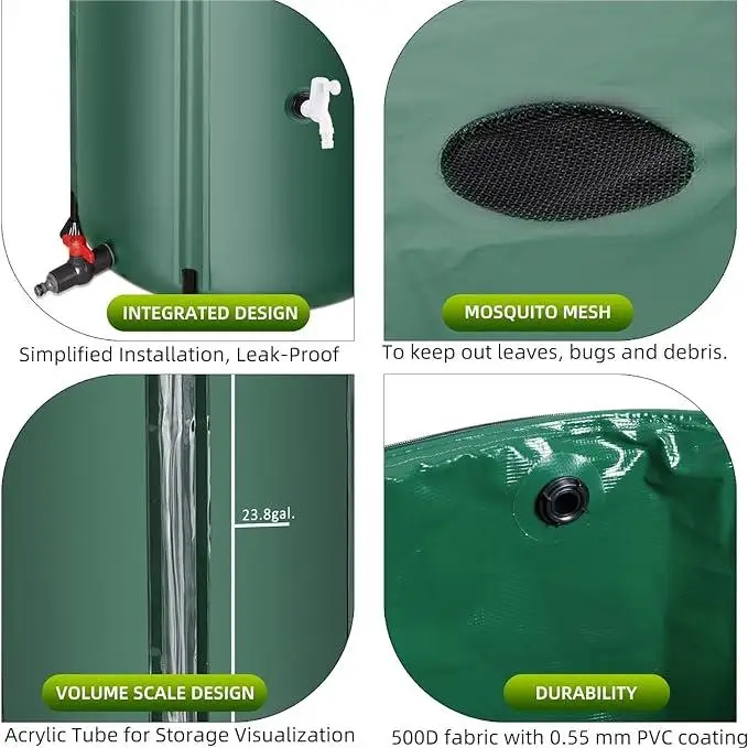 53 Gallon Collapsible Rain Barrel Portable PVC Water Storage Tank