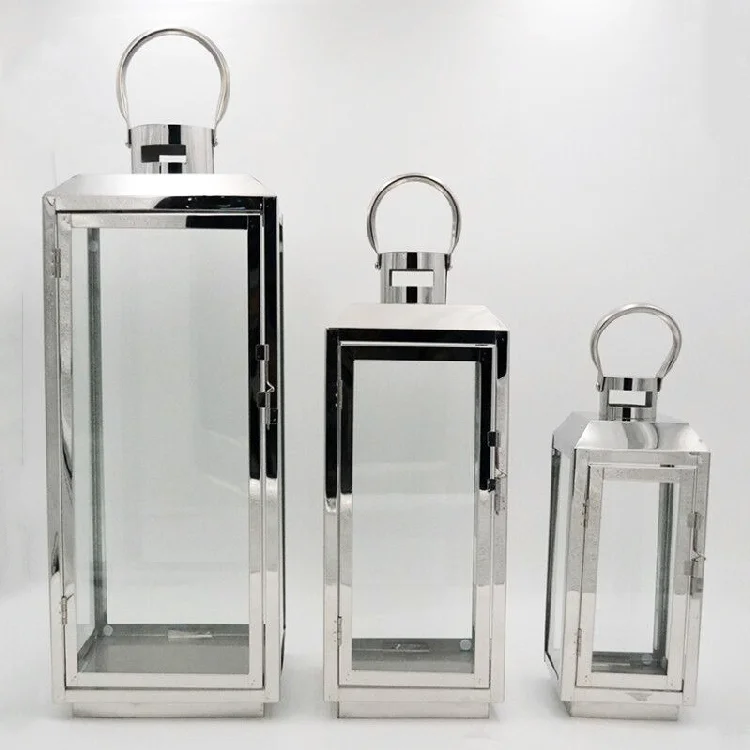 New  arrival Outdoor Stainless Steel Wedding Glass Craft Wedding  Metal Candle Lantern