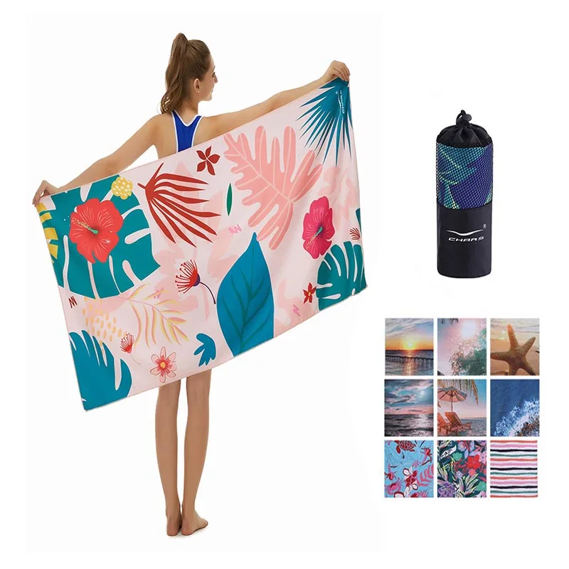 Large Microfiber OEM ODM Sand Free Beach Towels Custom Logo Personalised Beach Towel With Travel Bag Set
