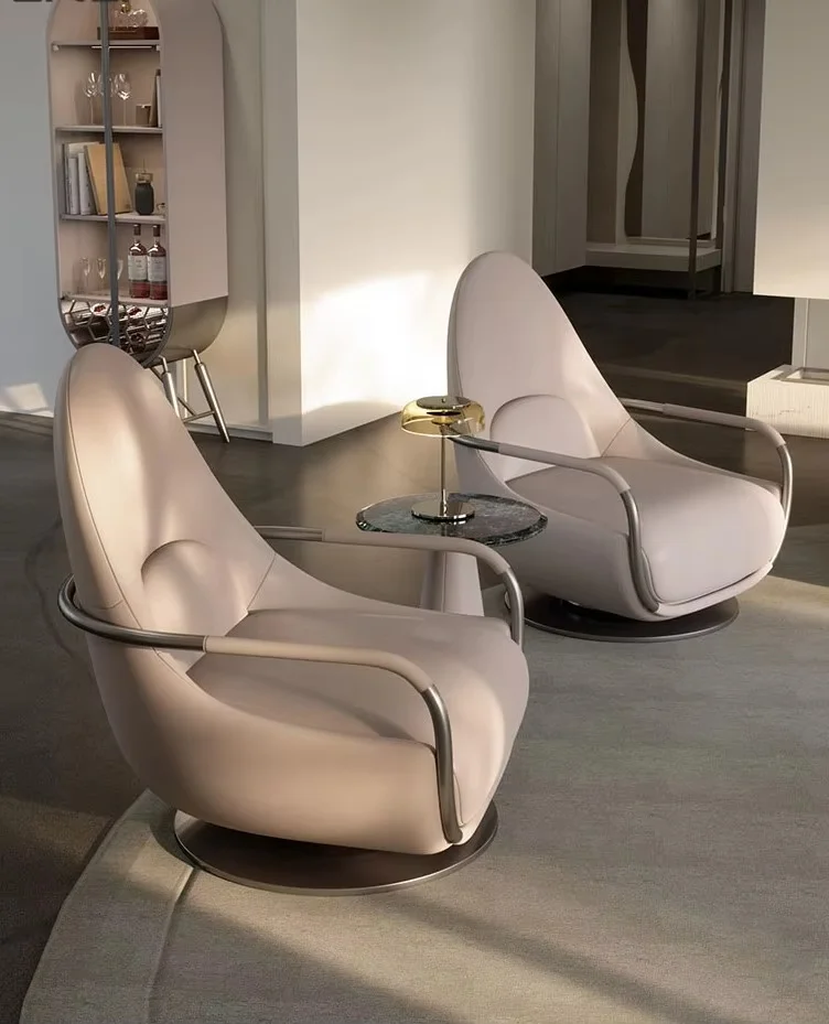 2024 New Italian Style Luxury Leather Lounge Chair - Modern Single Sofa for Living Room
