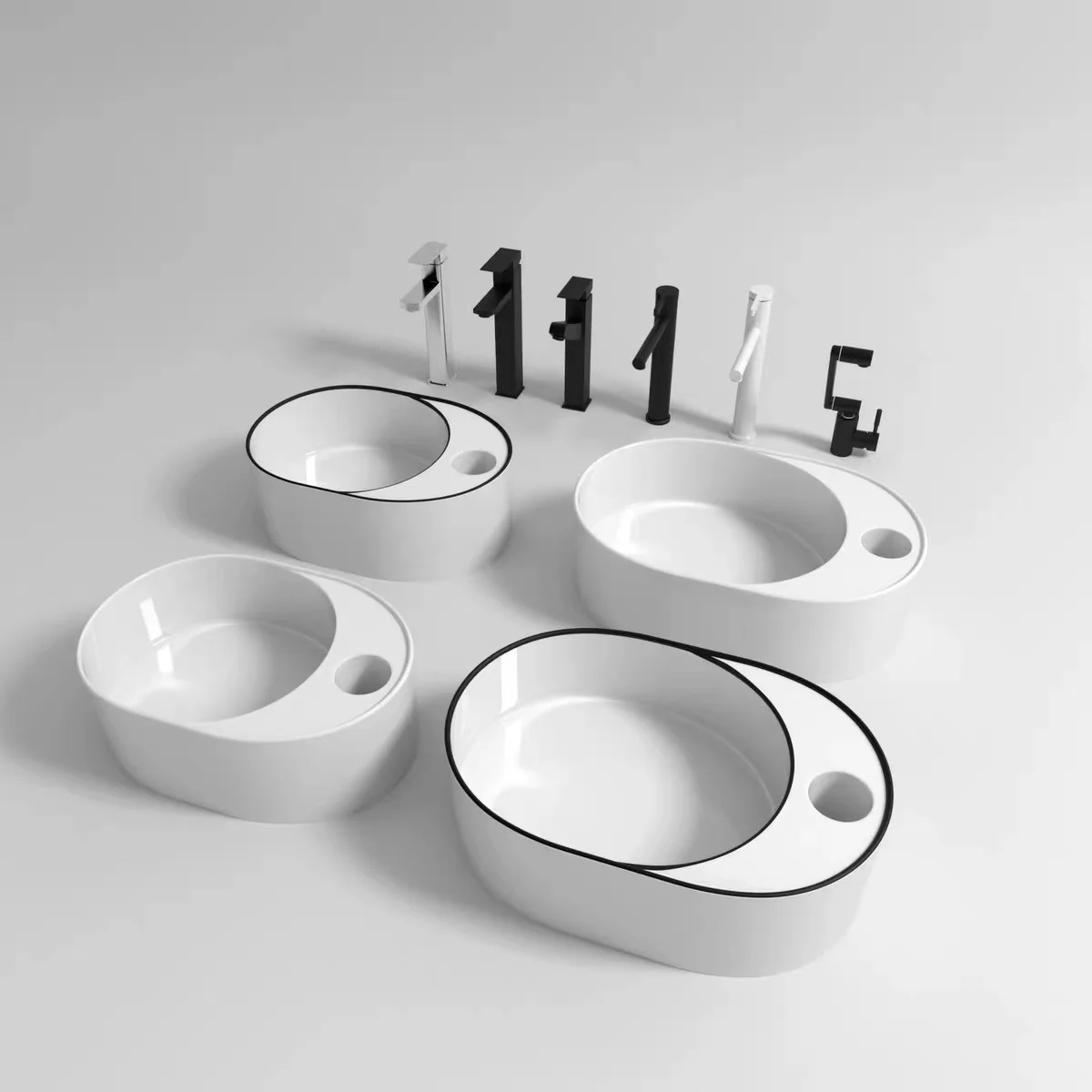 Big new arrival art table basin ceramic oval shape wash basin including console concealed launching countertop sink