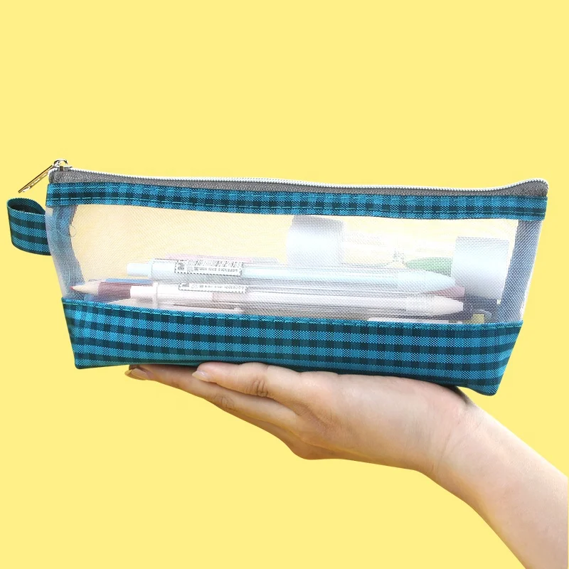 Wholesale Mesh Pencil Case Clear Nylon Pen Bag School Stationery Pouch Custom Makeup Tool Bag Office Storage Pouch