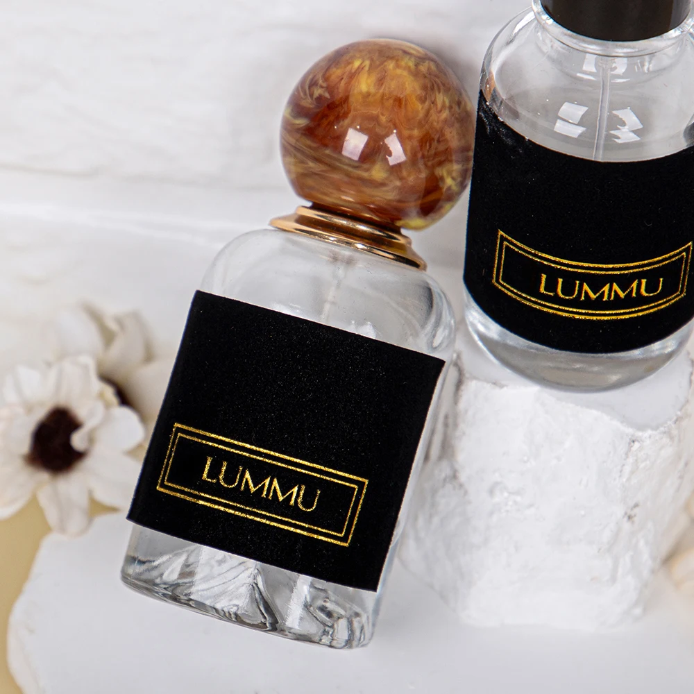 Fast Shipping Hot Stamping Gold Printing Velvet Fabric Black Flocking Adhesive Labels Sticker