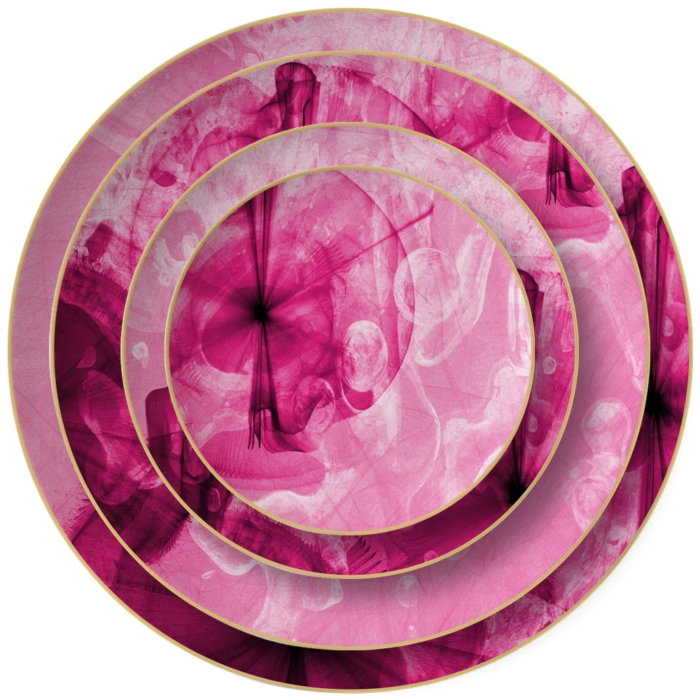Bone china porcelain dinneware 4pcs plate set blush pink wedding charger plates hot pink dinning plate