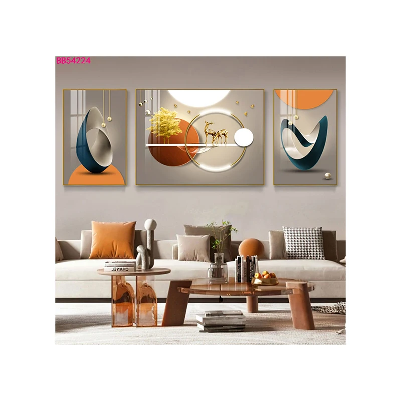3 Panels Abstract 3D Effect Crystal Porcelain Painting Home Decor Art Printing Wall Decoration Paintings