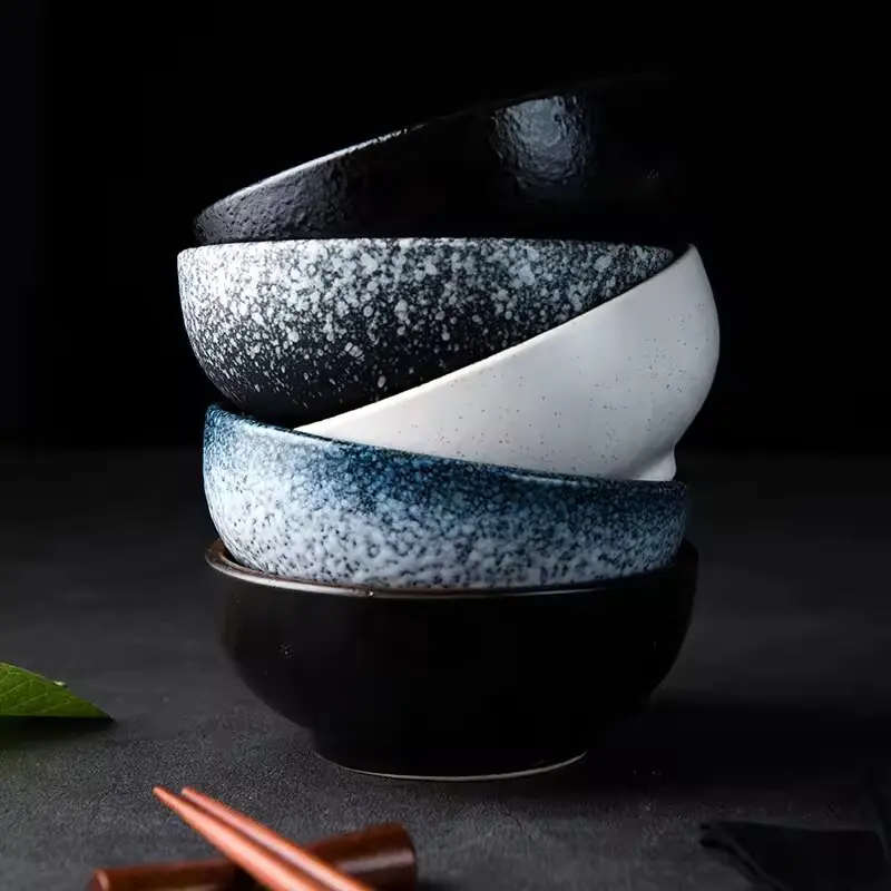 4.5 inch Pottery Bowl Japanese Antique Tableware Ceramic Stoneware Rice Oatmeal Bowl Ceramic Round Soup Bowl