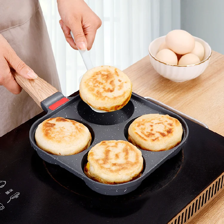 Egg Frying Pan 4 Hole Square With Lid Non-stick Aluminum Fry Pan Multiple Fry Pan