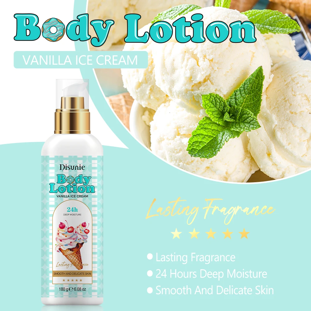 Vanilla Ice Cream Fragrance Body Lotion Nourishing Moisturizer Body Perfume Cream Lotion for Dry Skin Care OEM Factory