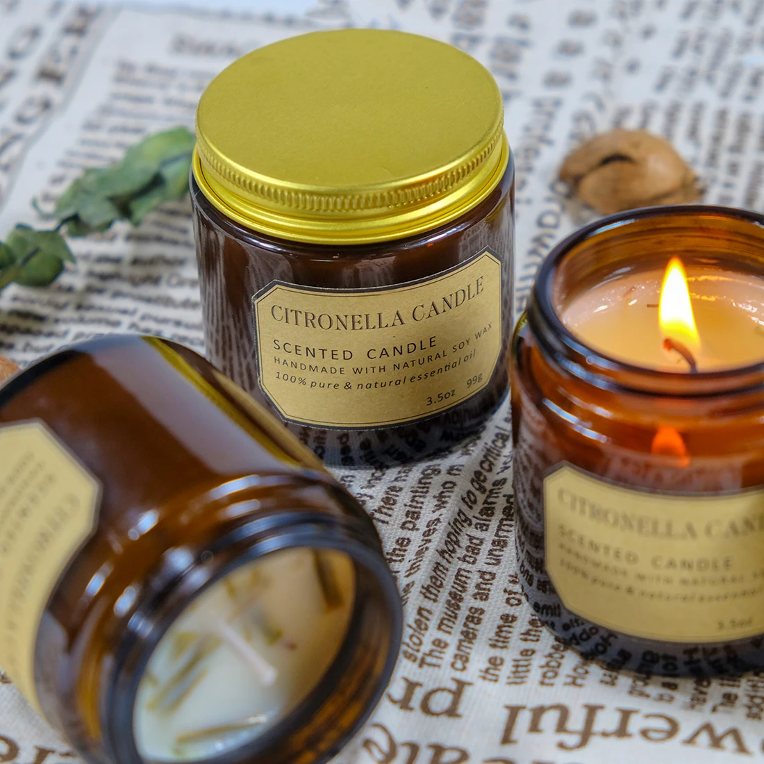 Low price custom logo Brown retro scented candle gift box brown jar smokeless soy wax essential oil scented candle for Gift Set