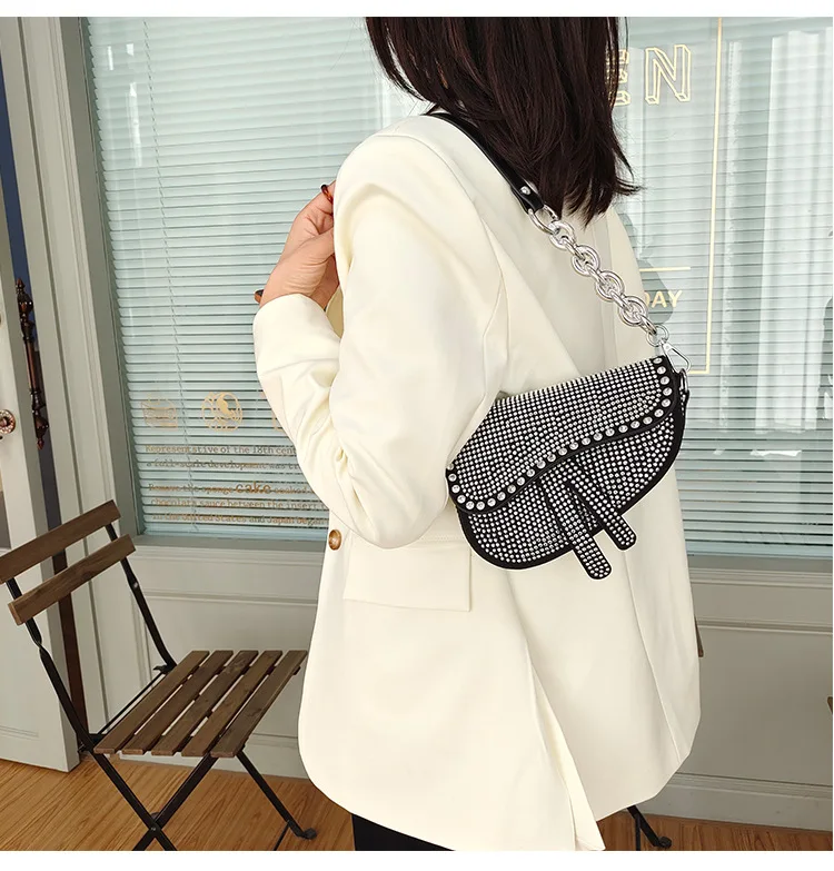 Waterproof dance woman handbag high quality ladies fashion leather handbag 2021 rhinestones handbag