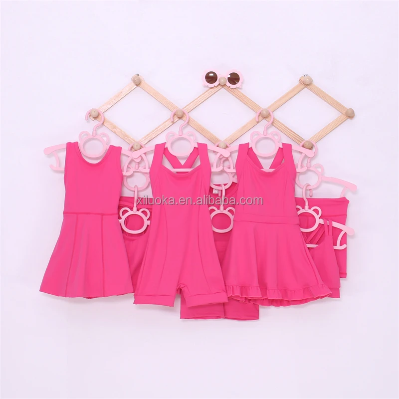 Hot Pink Cute Baby Girls Yoga Jumpsuit Soft&Quick Dry Sportswear Customized Kids Dance Training Running Clothes