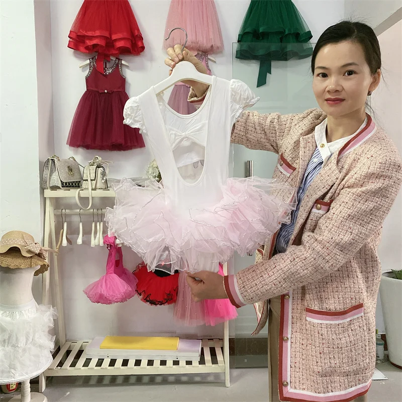 2024 wholesale babi girls stage wear black kid dance leotard tutu dress