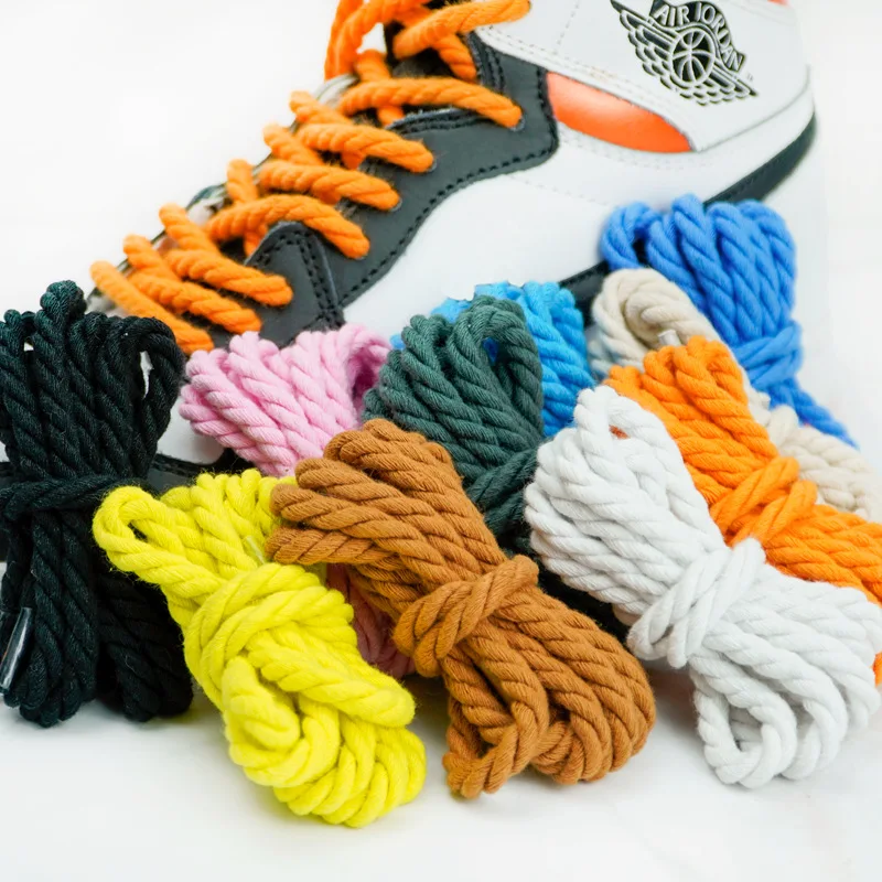 custom 100% nature color  2 strands 6mm Cotton Braid Shoelaces twist rope rope  shoe laces