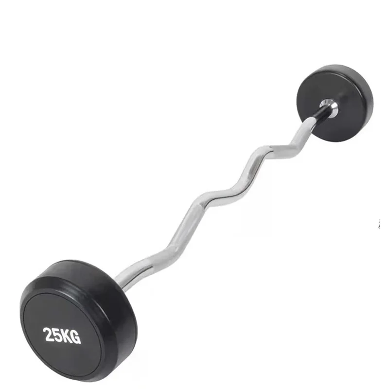 Unisex Straight Bar Barbell Set Fitness Equipment for Powerlifting Gym Weight Lifting with Fixed Steel Rubber PU Coated Bar