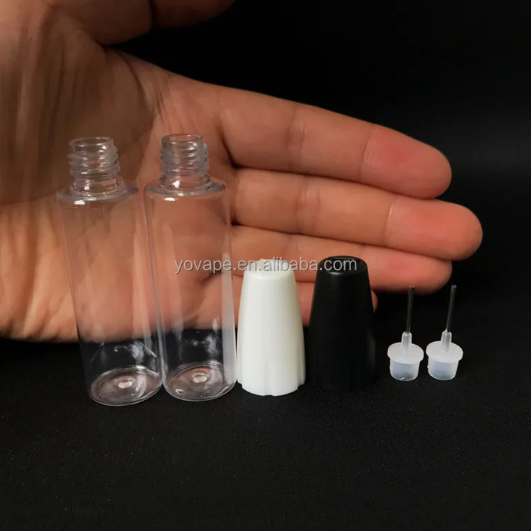 RTS stock factory bulk sale triangle marked lid PET plastic liquid 10 ml 10ml metal needle tip clear bottle with child proof cap
