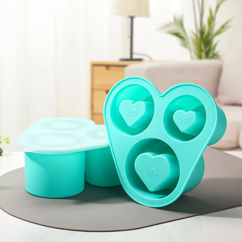 WONDERFUL BPA Free Reusable Ice Cubes Maker 3 Cavity Silicone Ice Mold Heart Shaped Ice Cube Trays for Stanley Tumbler Cups