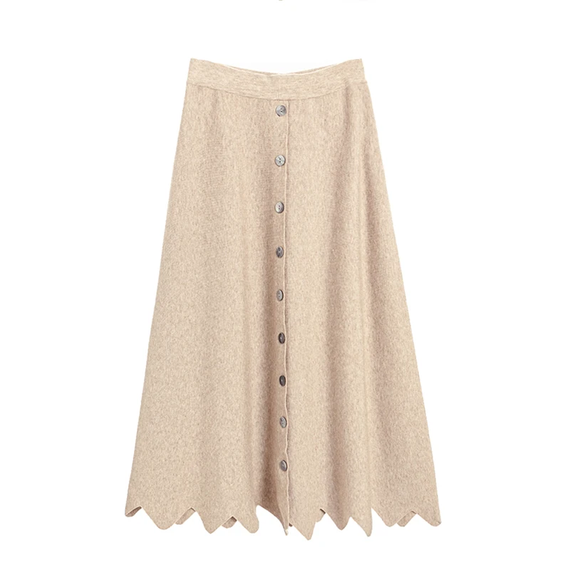 
Autumn winter new high waist Large size knitting Loose pleated A-line skirt 