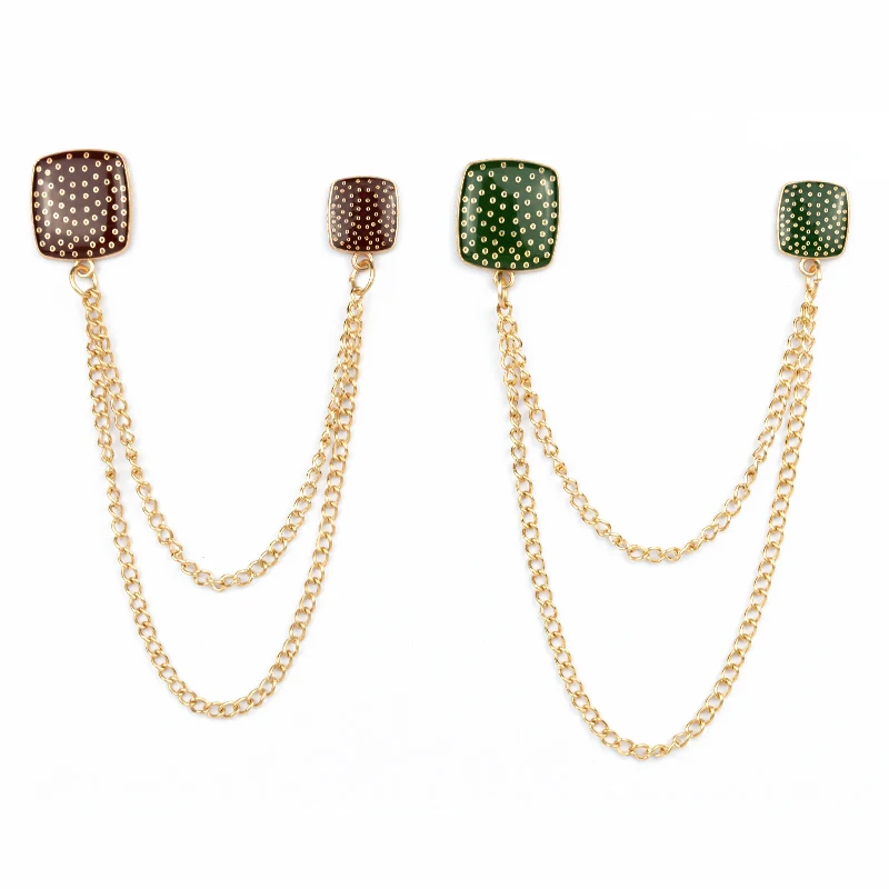 Gift Rhinestone crystal clip gold plated Custom suit Luxury india brooch pin Collar chain mens brooch pin for men with chain