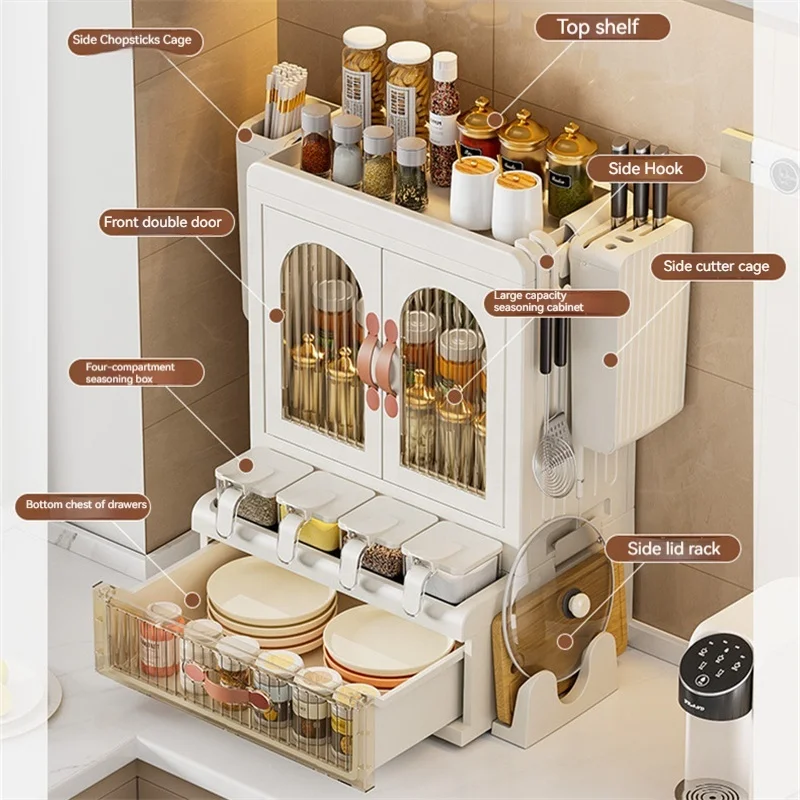 Multilayer spice racks kitchen storage organizer Countertop spoon chopsticks knife holder Foldable seaoning bottle storage box