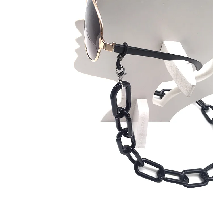 E012 Classic Trendy Black White Big Flat Necklace Acrylic Eyewear Sunglasses Strap Chain