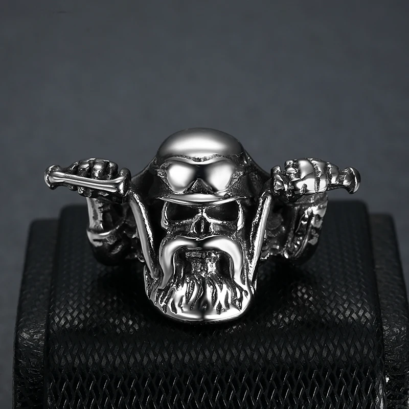 custom cheap wholesale mens stainless steel ring motorcycle biker skull ring