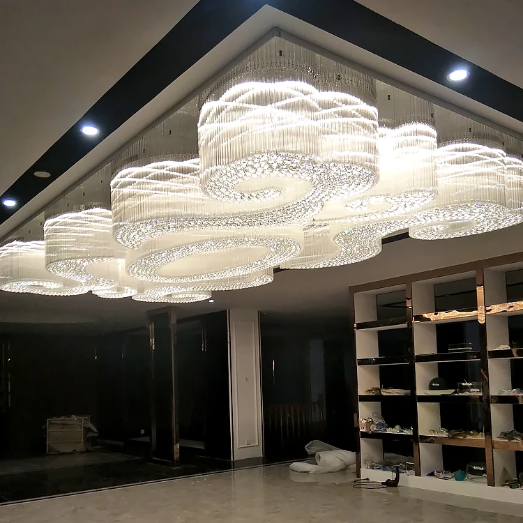 Chinese Style Decoration Long Staircase Wedding Custom Luxury Island Panel High Ceiling Chandelier Light