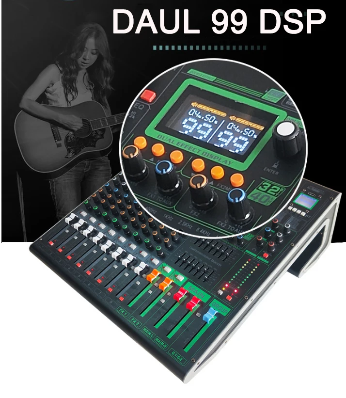 GBUB PMA802FX  8 Channel Dual Grouping Professional Audio mixer Console with dual 99 DSP 48V Phantom/MP3/USB//BT