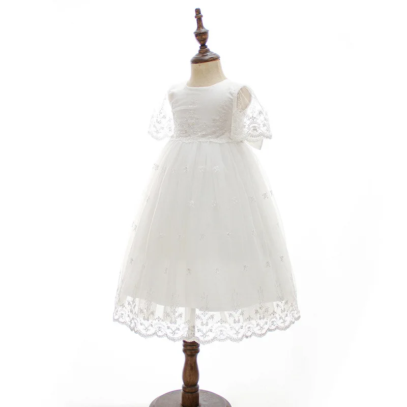 wholesale England Style boutique baby solid baptism christening gowns baptism dress with bonnet for girls