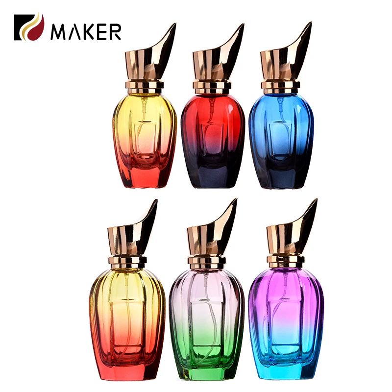 High Quality Luxury Crimp Flocking Empty Glass Parfum Bottle 30ml 50ml 100ml Colourful Beautiful Perfume Bottle With Cap Custom
