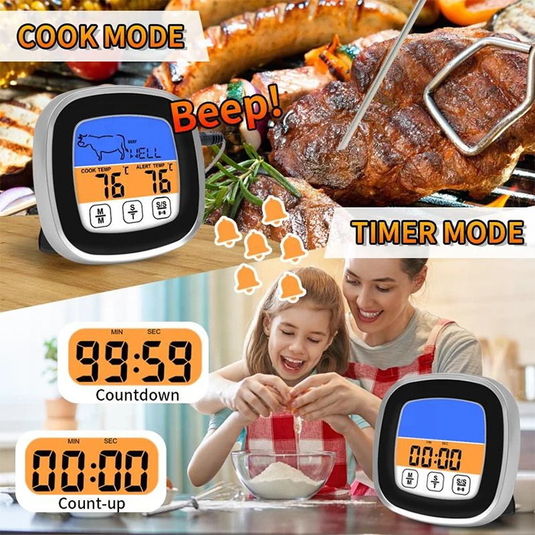 Digital Thermometer for Cooking Color Large LCD Digital Screen Food Meat  Thermometer Clock Timer with Probe