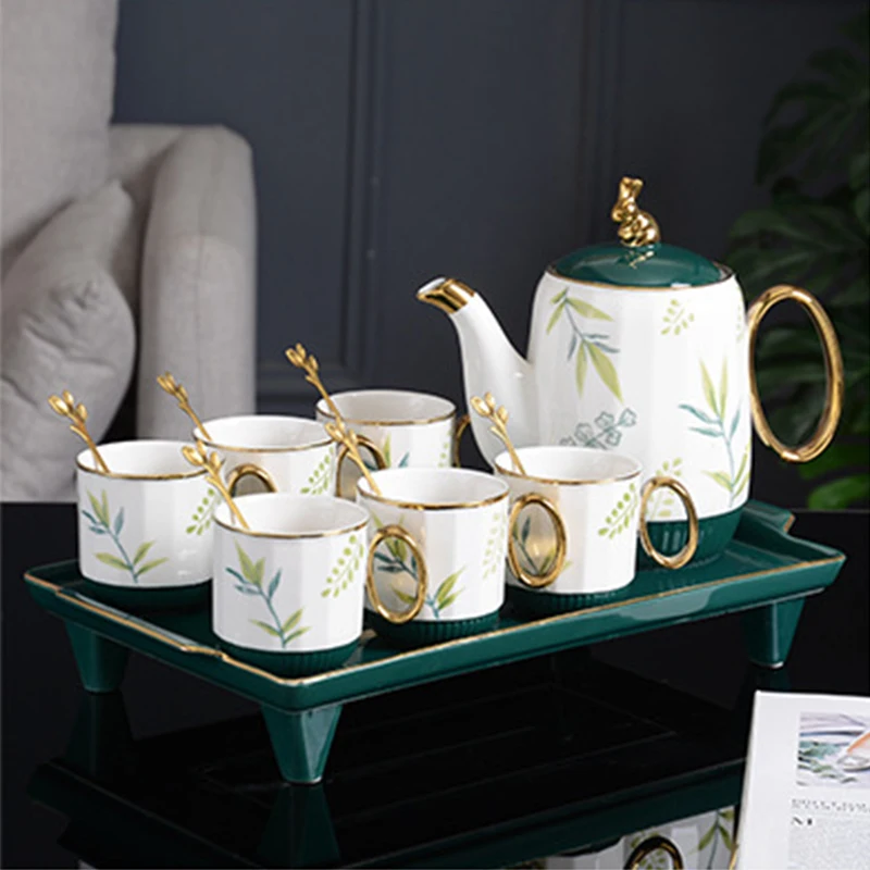 nordic style large capacity rabbit ceramic kettle household water set ceramic coffee cup