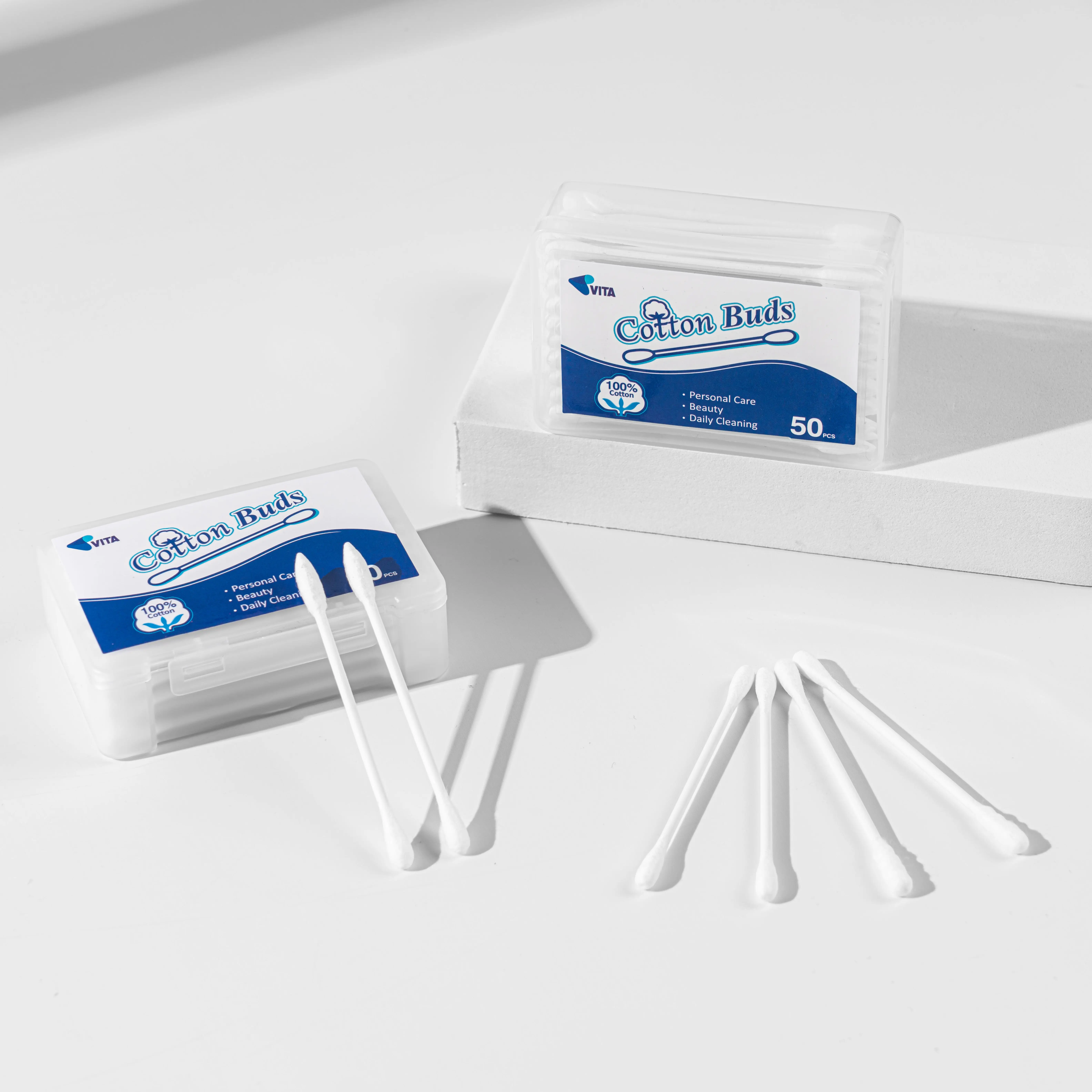 Convenient 200Pcs Round Paper Stick Cotton Bud Ear Makeup Swabs Flat Square Box  Easy and Hygienic Beauty Care
