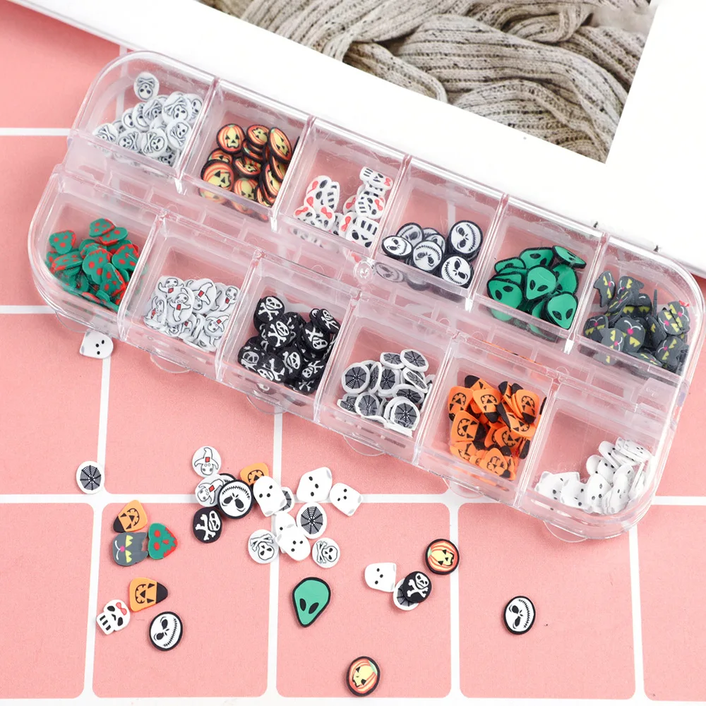 New manicure accessories Halloween soft pottery 12-grid ghost pumpkin