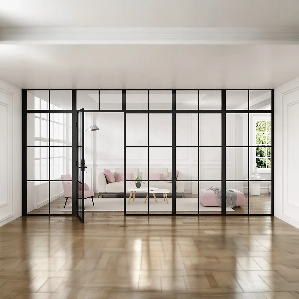 Oumeiga drawing room glass wall partition door between living room and bedroom