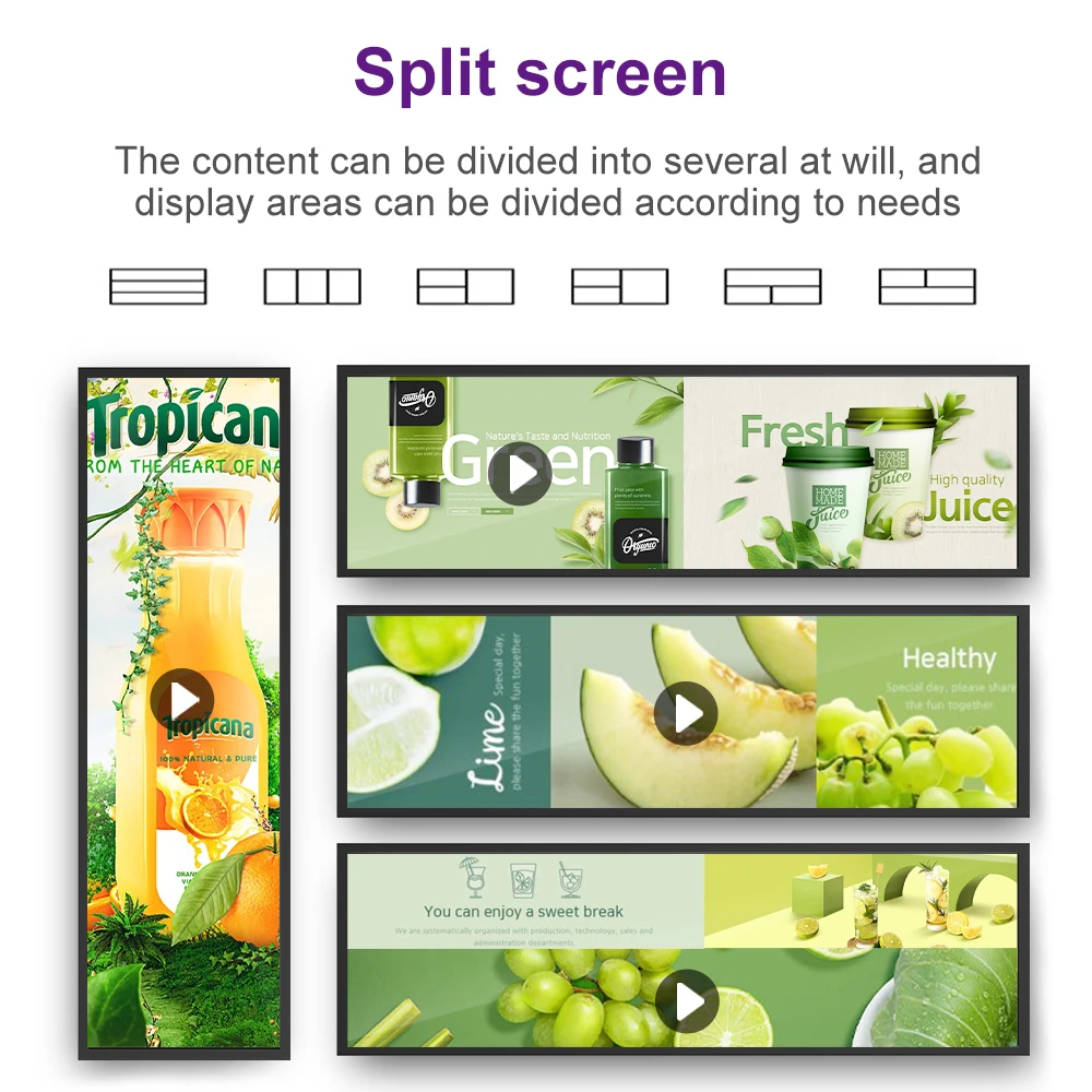 35 Inch lcd Display indoor Stretched Bar screen Retail Digital Advertising Video Player for Store Shelves
