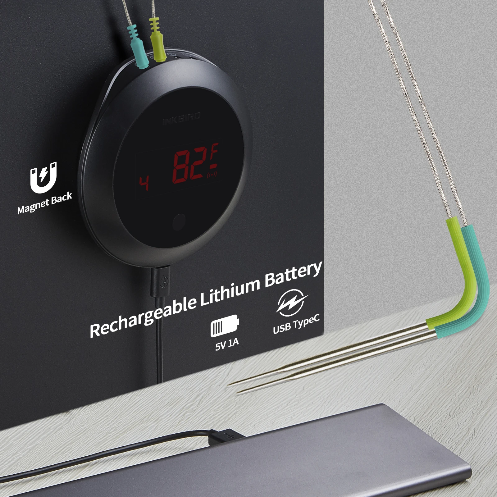 INKBIRD  IBT-4RT Wireless Meat Thermometer Smart Grill Thermometer with 4 Colored Probes