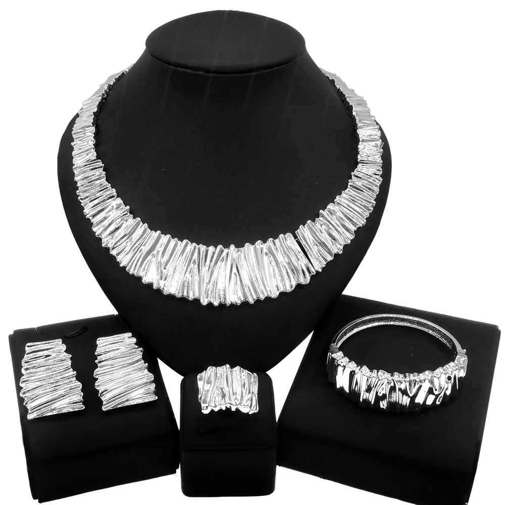 Yuliali Exquisite Noble Big Style Silver Jewelry Set Unique Women Wholesale Design Necklace Dating 4 Pieces Jewellery Sets