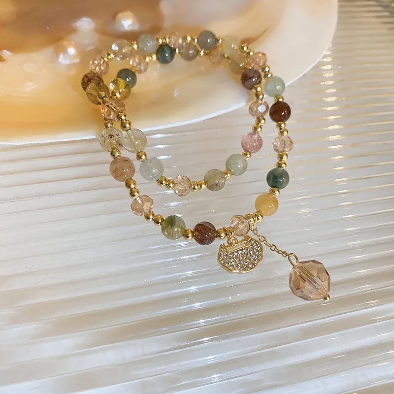 Bracelet Twin Lily Artificial Crystal Necklace for Women New Chinese Style Multi-Circle Long High-Grade
